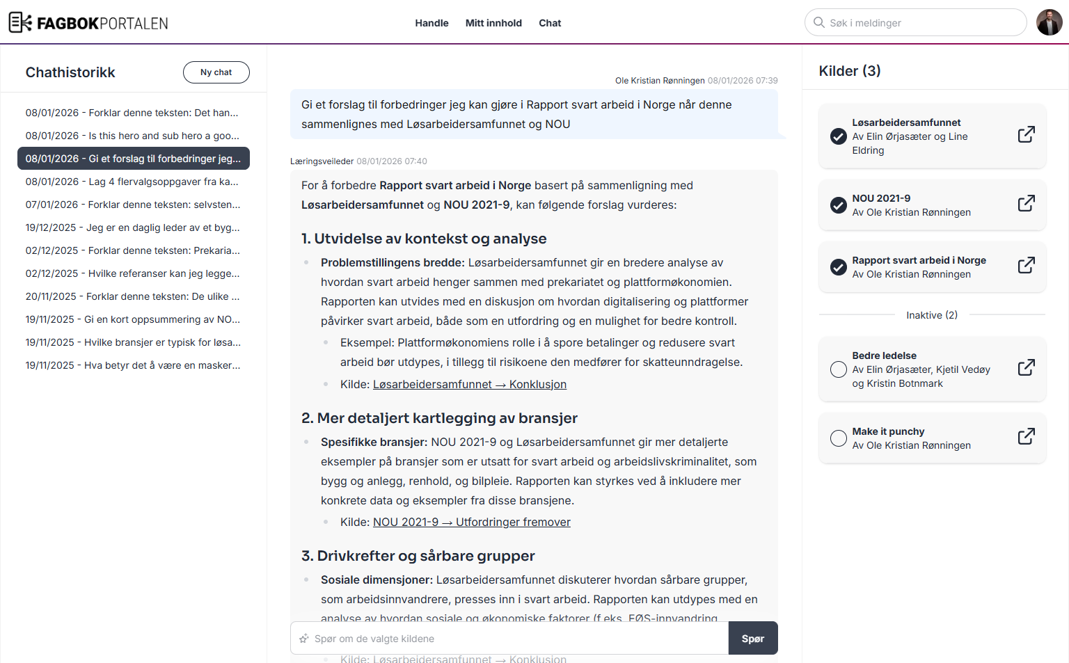 Skjermbilde av KI-chatten